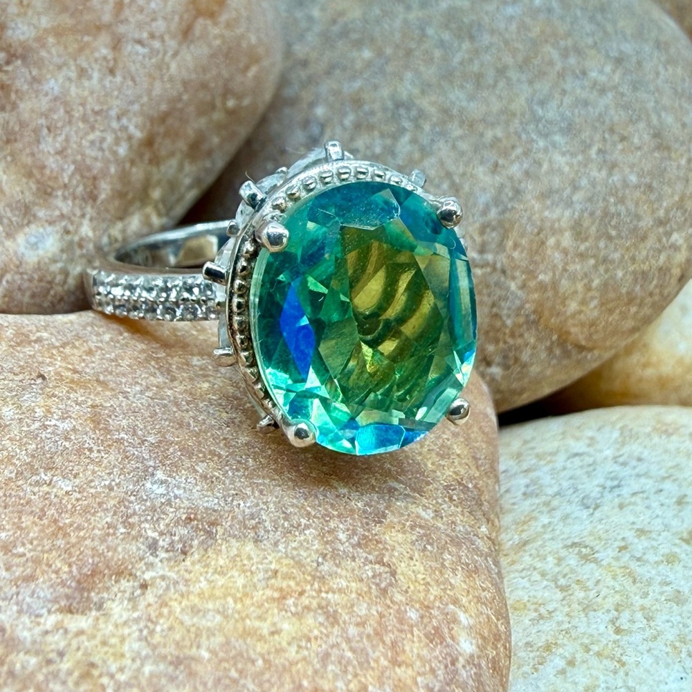 Peacock Quartz Triplet 7.90ctw Platinum Over 925 Sz 7 Ring - Picture 4 of 17